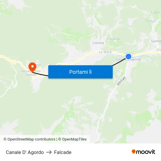 Canale D' Agordo to Falcade map