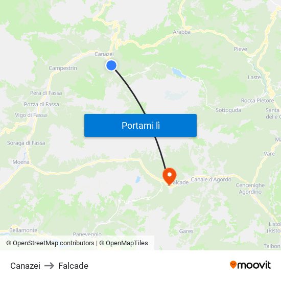 Canazei to Falcade map