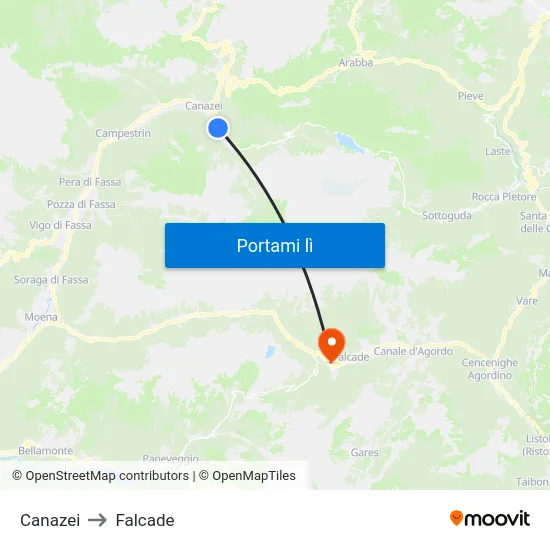 Canazei to Falcade map