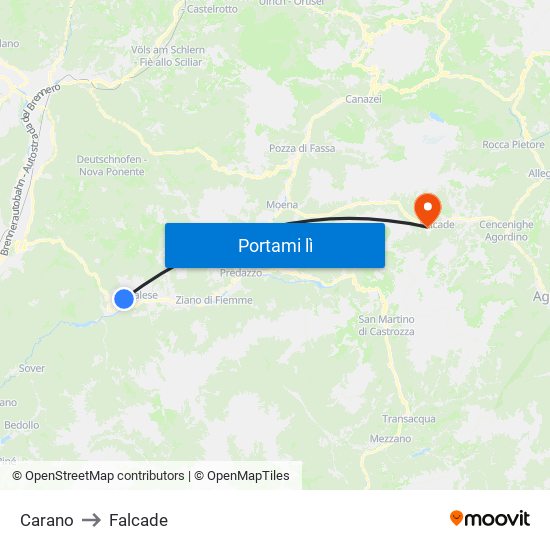 Carano to Falcade map