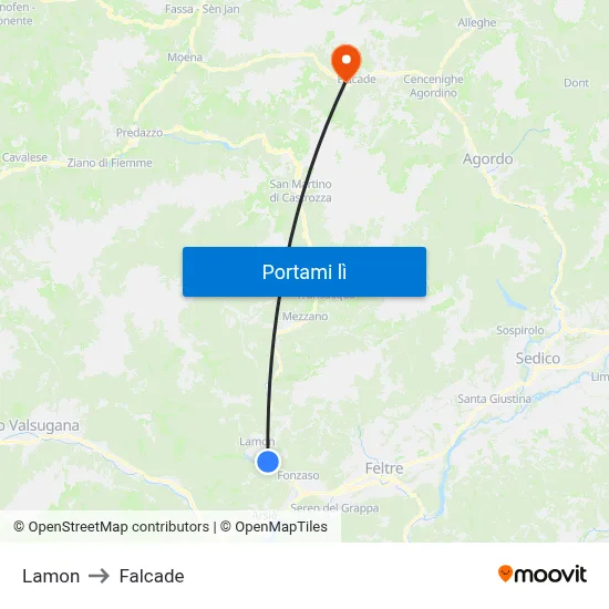 Lamon to Falcade map