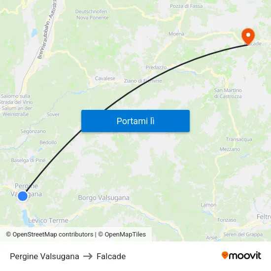 Pergine Valsugana to Falcade map