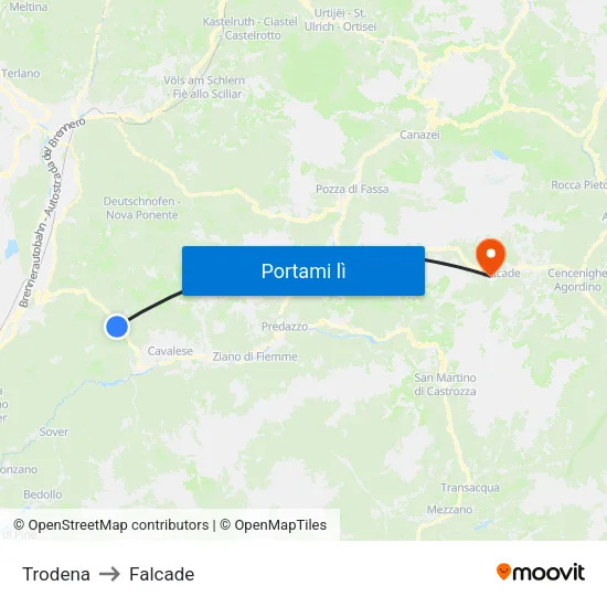 Trodena to Falcade map
