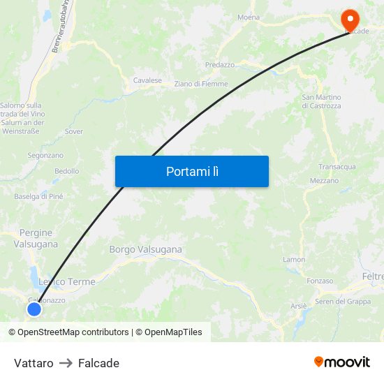 Vattaro to Falcade map