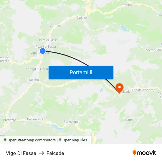 Vigo Di Fassa to Falcade map