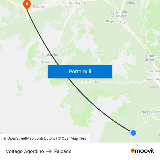 Voltago Agordino to Falcade map