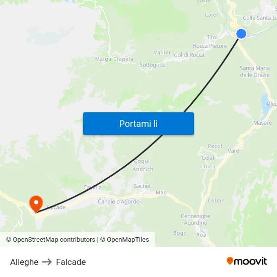 Alleghe to Falcade map