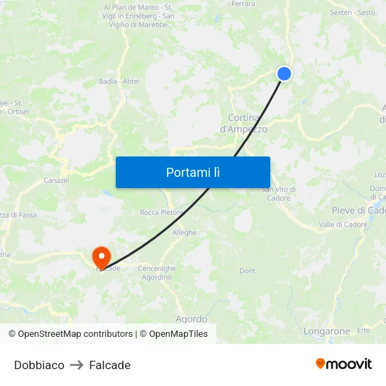 Dobbiaco to Falcade map