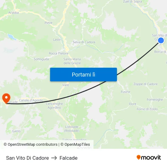 San Vito Di Cadore to Falcade map