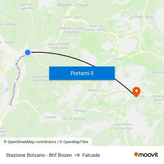 Stazione Bolzano - Bhf Bozen to Falcade map