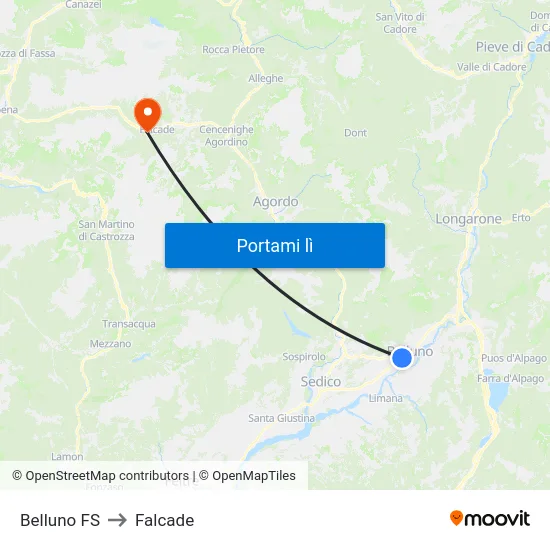 Belluno FS to Falcade map