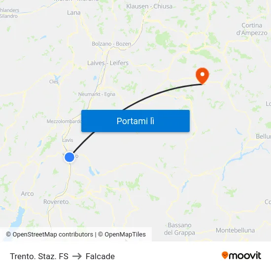 Trento. Staz. FS to Falcade map