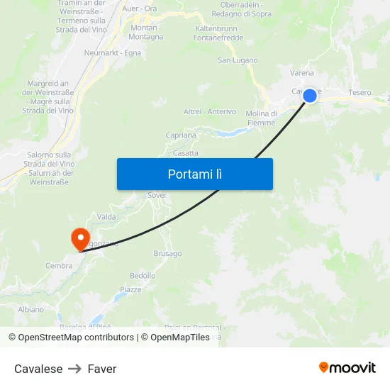 Cavalese to Faver map
