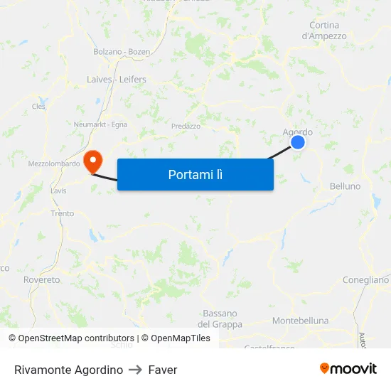 Rivamonte Agordino to Faver map