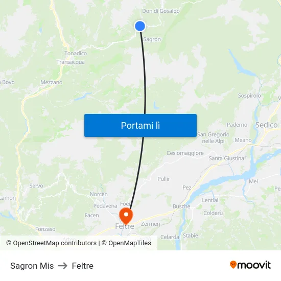 Sagron Mis to Feltre map