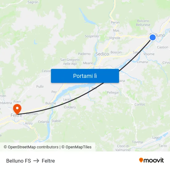 Belluno FS to Feltre map
