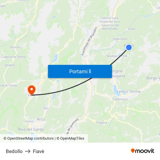 Bedollo to Fiavè map
