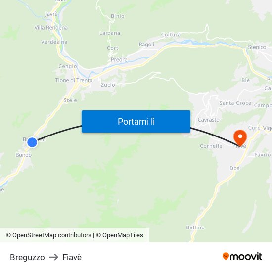 Breguzzo to Fiavè map