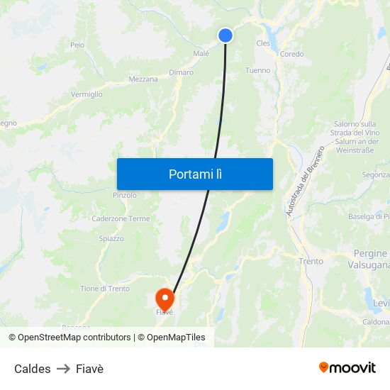 Caldes to Fiavè map