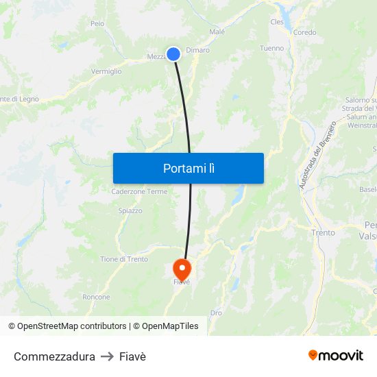 Commezzadura to Fiavè map