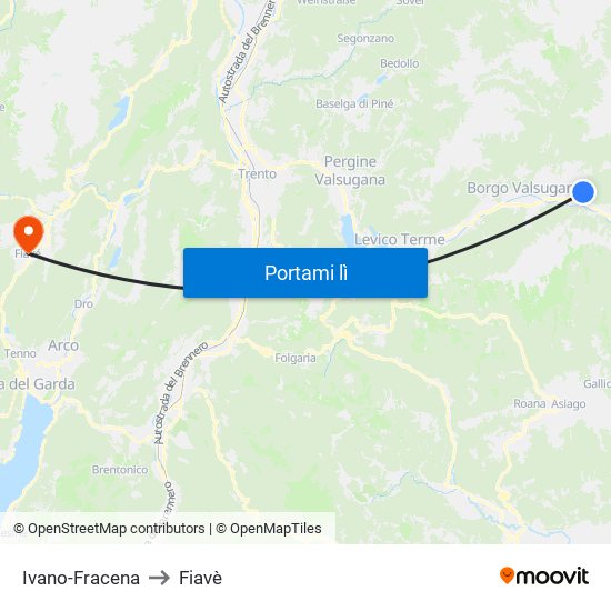 Ivano-Fracena to Fiavè map