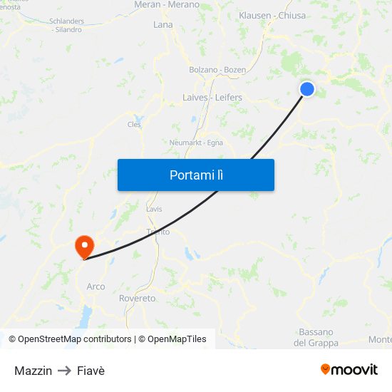 Mazzin to Fiavè map
