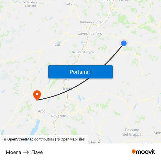Moena to Fiavè map