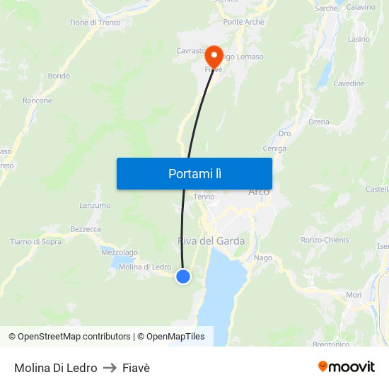 Molina Di Ledro to Fiavè map