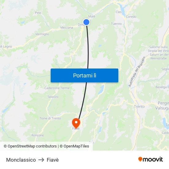 Monclassico to Fiavè map