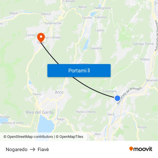 Nogaredo to Fiavè map