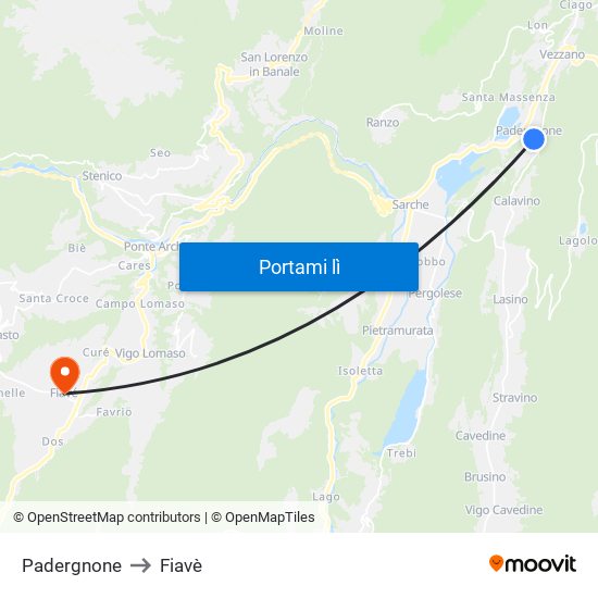 Padergnone to Fiavè map