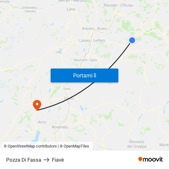 Pozza Di Fassa to Fiavè map
