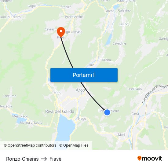 Ronzo-Chienis to Fiavè map