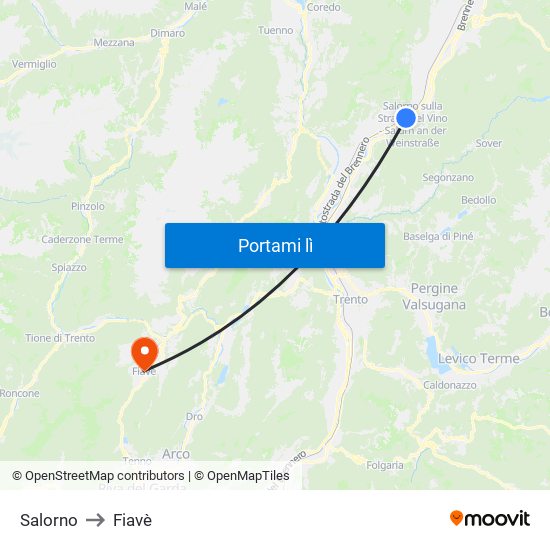 Salorno to Fiavè map