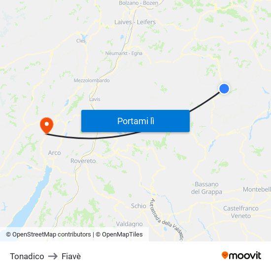 Tonadico to Fiavè map