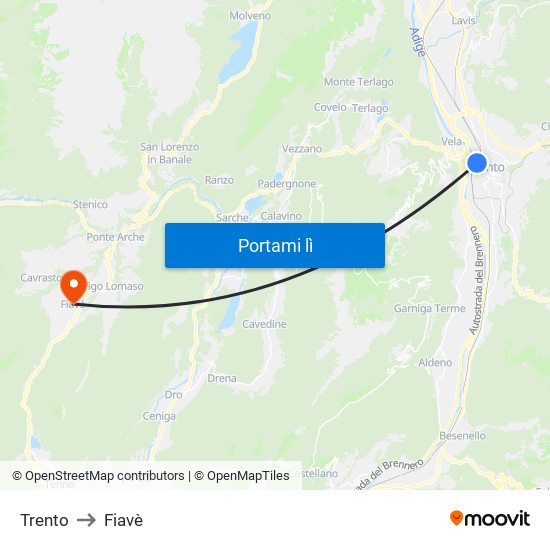 Trento to Fiavè map