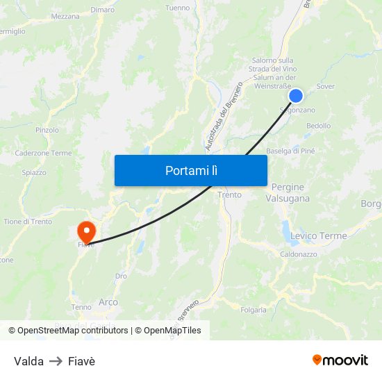 Valda to Fiavè map