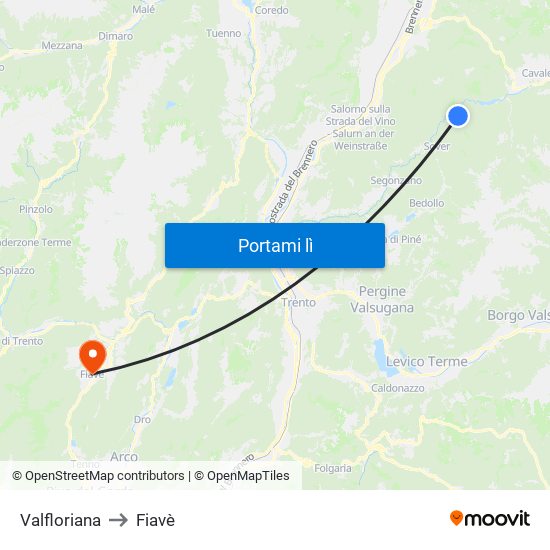 Valfloriana to Fiavè map