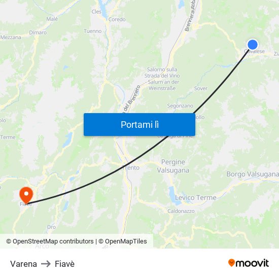 Varena to Fiavè map