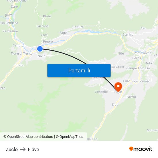Zuclo to Fiavè map