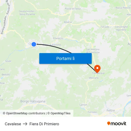 Cavalese to Fiera Di Primiero map
