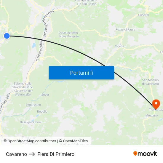 Cavareno to Fiera Di Primiero map