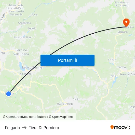 Folgaria to Fiera Di Primiero map