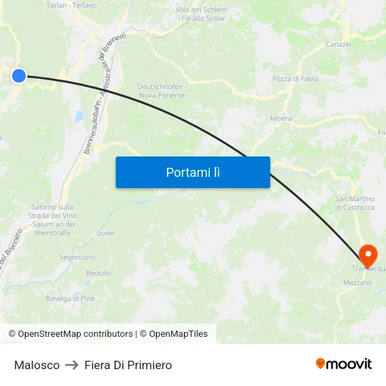 Malosco to Fiera Di Primiero map