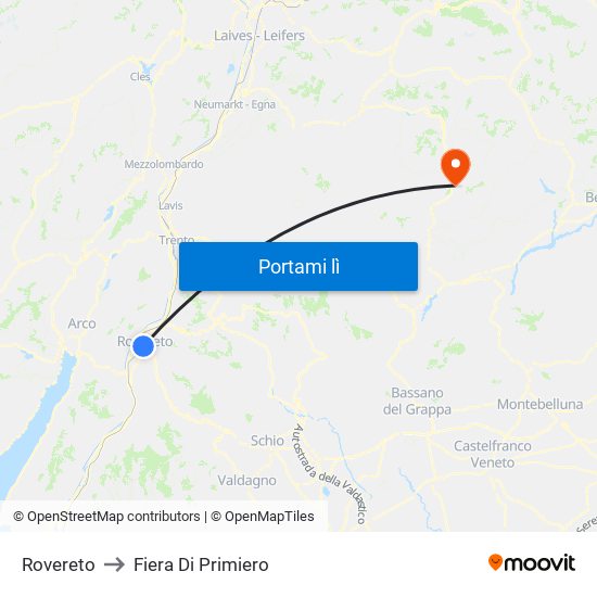 Rovereto to Fiera Di Primiero map