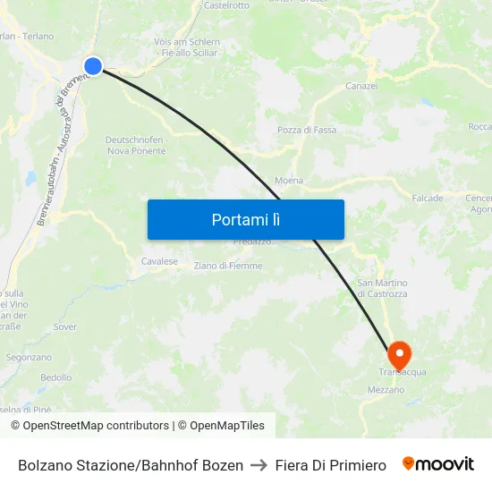 Bolzano Stazione/Bahnhof Bozen to Fiera Di Primiero map