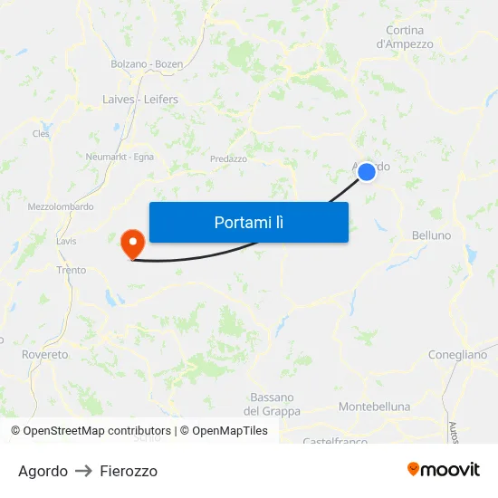 Agordo to Fierozzo map
