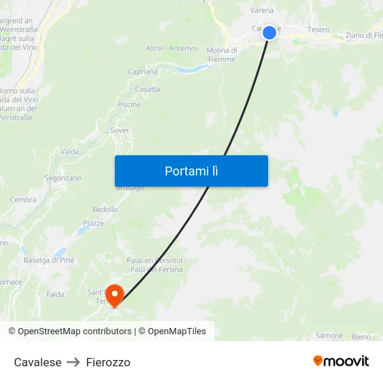 Cavalese to Fierozzo map