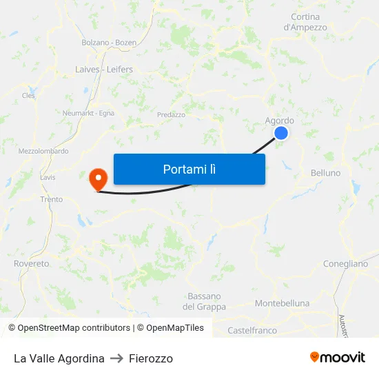 La Valle Agordina to Fierozzo map