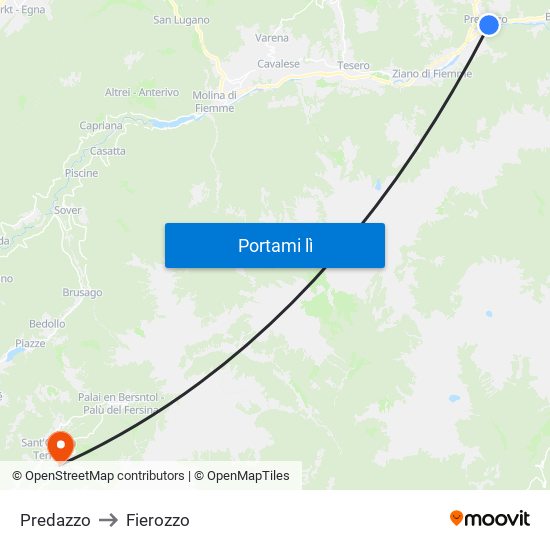 Predazzo to Fierozzo map